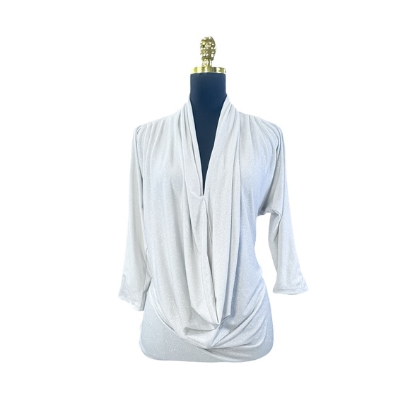 ECI New York Women's Silver Draped Glitter Blouse - Size Large - Picture 1 of 5
